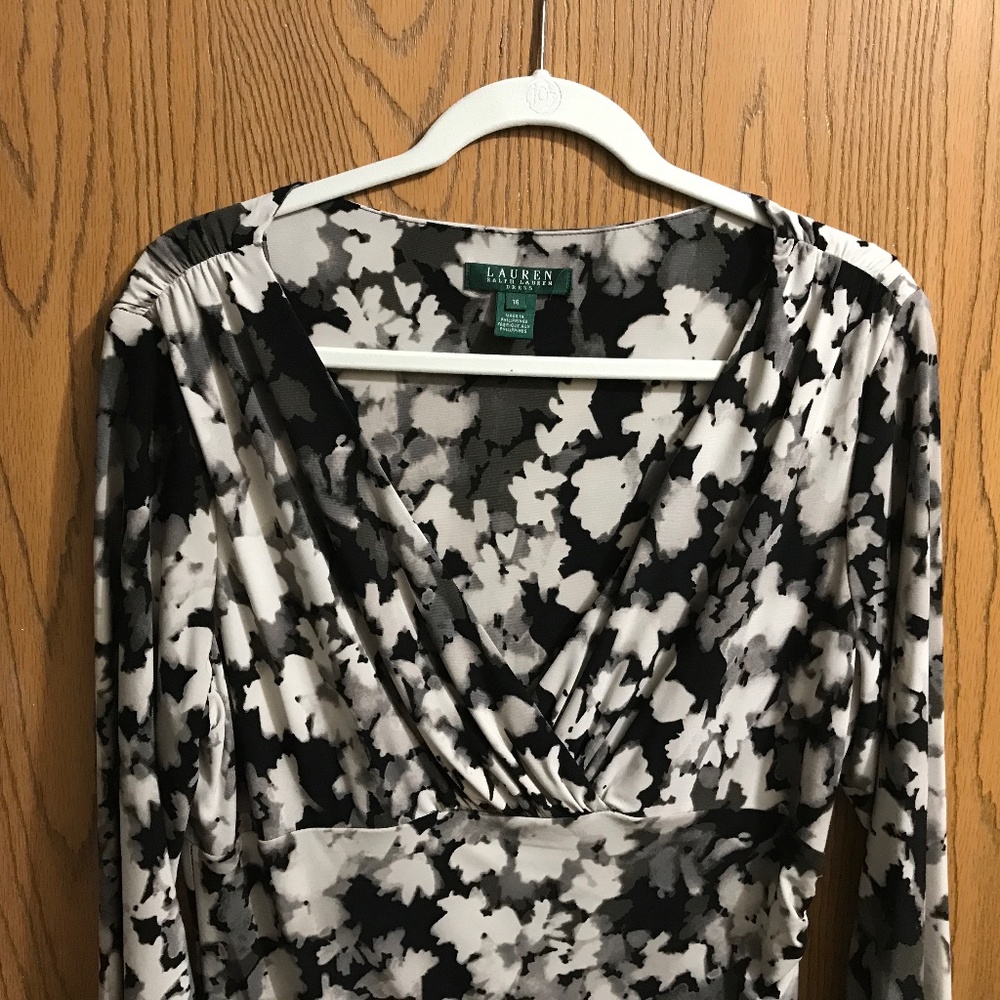 EUC Lauren Gray and Black Faux Wrap Skirt Dress